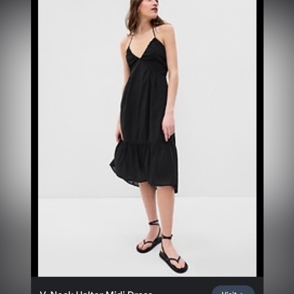 GAP Black V-Neck Halter Midi Dress
